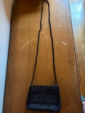 Black Beaded Crossbody Bag - Unbranded